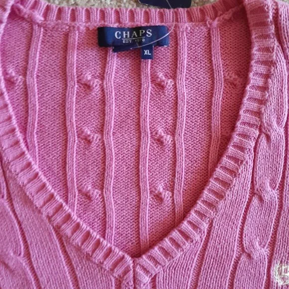 Vintage Chaps Pink Rose Cable Knit Sweater - Picture 2 of 4